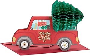 Hallmark Paper Wonder Displayable Pop Up Honeycomb Christmas Card (Red Truck)