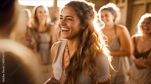 Young women dancing and creating tools together in a group setting. Concept Collaborative Dance, Group Creativity, Empowering Women, Community Bonding, Expressive Movement