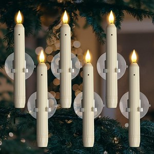 6 Pcs Window Candles with Sensor Dusk to Dawn,Ivory Electric Window Candle Flickering,Christmas Fake Candles Battery Operated,Led Candlesticks with Suction Cups for Xmas Holiday Decor