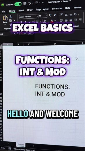 Excel Basics Functions: INT & MOD #excel #exceltutorial #exceltips