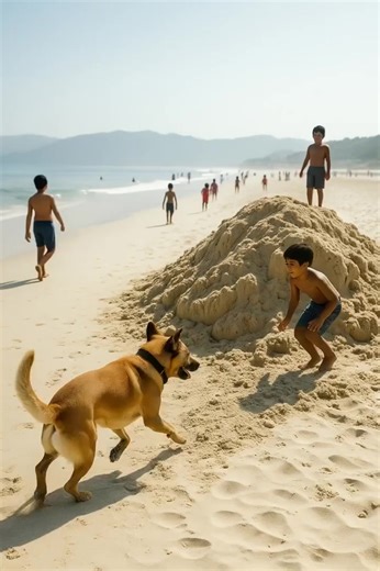 4.8K views | At the beach, suddenly a dog ran up to a pile of sand,...