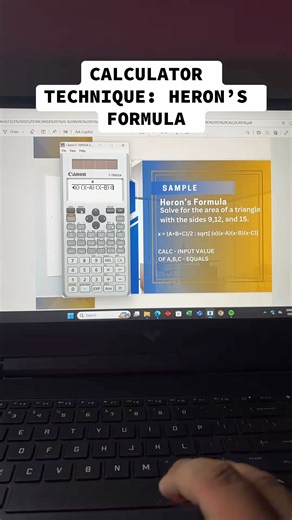 Calculator Technique for heron’s formula! Easy! Hindi na kailangan magmemorize ng formula! Basic no? #EngrLontok #CeleDaily #boardexam #engineering #civilengineering #fbreelsfypシ゚ | Kent Bryan Lontok