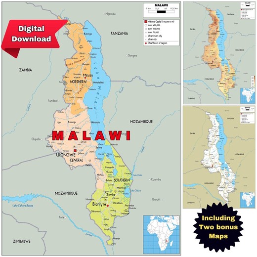 Malawi Map Set: Political, Physical & Road (A3 Digital Download) - Etsy Australia