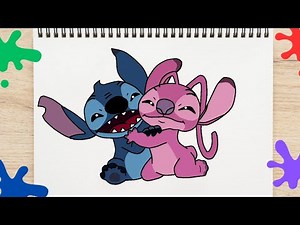 how to draw stitch and angel step by step