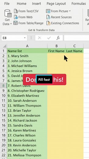 Hey TikTok fam! 🤗 Today I'm going to show you how to use Flash Fill in Excel to save time in your work. 💪 First, open up your Excel spreadsheet and type in a few examples of the data you want to fill in the rest of your columns. For example, if you want to separate first and last names into separate columns, type in a few examples of names in the first column. Next, in the column where you want the first names to go, type in the first name of one of the examples you typed in the first column.