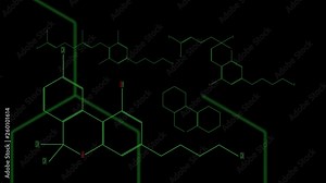 Digital animation - a group of cannabinoid molecules. No background