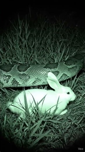 Unbelievable Night Vision Encounter: Anaconda & Rabbit Family #trending #wildanimals #snake #rabbit
