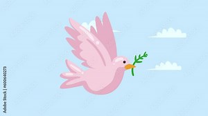 pink dove flying with olive branch animation
