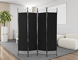 Room Divider 4 Panel, 6FT Room Dividers Folding Privacy Screens, Freestanding Room Dividers Steel Frame Home Office Dorm Hotel Separation, Portable Wall Divider Room Separation Black 65x68