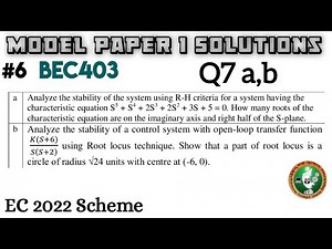 #6 Control System Model Paper 1 Solution Q7 a,b 4th Sem ECE 2022 Scheme VTU BEC403