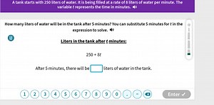A tank starts with 250 liters of water. It is being filled at a... | Filo