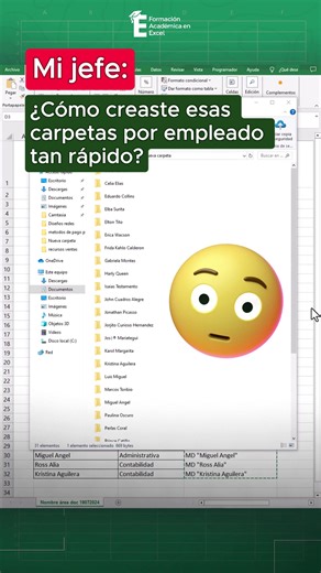 Crea carpetas ordenadas solo con una lista de nombres en Excel. 🧐📌 #excel #exceltips #exceltutorial