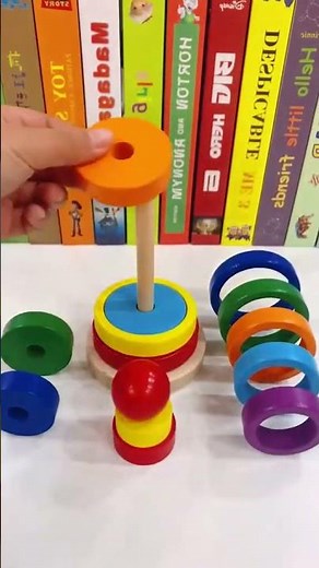 Wooden Rainbow Pyramid Tower Sorting & Stacking Rings Building Puzzle Toy For Kids