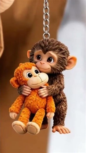Monkey Hugging Monkey Keychain