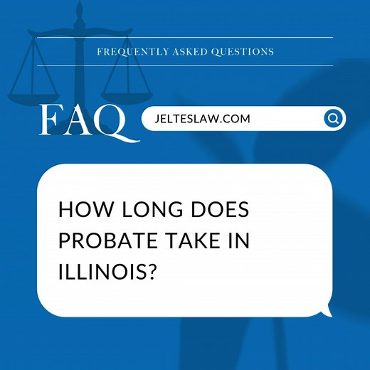 In Illinois, the probate process generally takes at least 6 months, but commonly lasts about one year for an uncomplicated estate. However, the timeline can extend to several years for more complex situations, such as disputes among beneficiaries or complicated assets. Settling your loved one’s financial matters after a death can feel overwhelming. Our experienced team is here to help you navigate the administrative and legal process of probate. Learn how today: https://jelteslaw.com/2021/05/24/