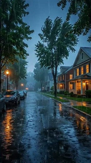 Peaceful Rainy Evening in an American Neighborhood 🌧️ Cozy Rain Ambience & Relaxing 4K