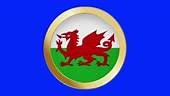 Flag of Wales Pop-up style in a Golden Metal Ring Circle National...