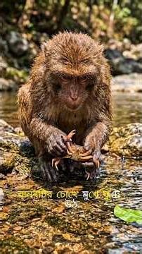 🐒 Wild Monkey Catches Crabs & Snails at River | Amazing Wildlife Documentary 4K#shortsfeed #shorts