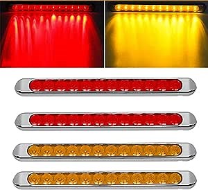 Partsam 4pcs 17" Inch Led Trailer Light Bar 12LED Stop Turn Signal Tail Brake Truck Chrome Thin LED Trailer Tail Light Bar Parking Clearance Identification Marker Light Strip DOT Compliant Waterproof