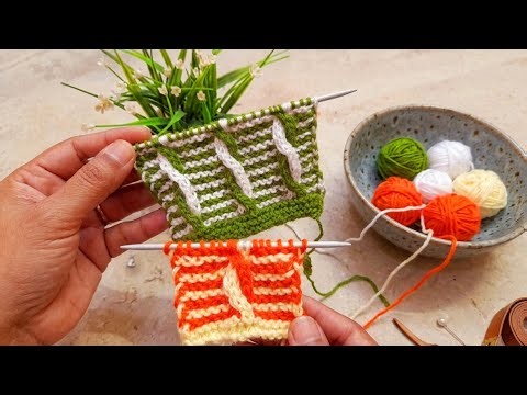Two Colours Cable knitting Pattern ।।स्वेटर डिजाइन 💚🤍🧡💛