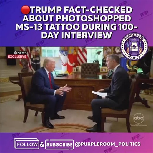 President Donald Trump spent nearly two minutes arguing that a photoshopped image was real during an interview with ABC News on Tuesday. During a discussion about the deportation of illegal immigrant Kilmar Abrego Garcia, Trump referenced a photograph of Garcia’s knuckles, which showed his real tattoos – a marijuana leaf, a smiley face, a cross, and a skull – below the letters “MS13,” which had been edited on. While the photo attempted to make the case that the symbols on Garcia’s hand were code