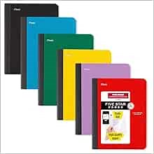 Five Star Composition Books + Study App, 6 Pack, Wide Ruled Paper, 9-3/4" x 7-1/2", 80 Sheets, Black, Red, Green, Blue, Purple, Yellow (950033A-ECM)