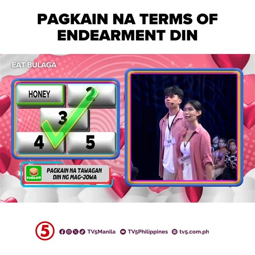 ‘Gimme 5’ time! Ano-ano ang mga pagkain na pwede mo ring itawag sa iyong jowa? Sweet o masarap? 🤤 #EatBulagaTV5 #TVJonTV5 WEEKDAYS | 12NN SATURDAYS | 11:30AM #HaponChampionTV5 | TV5