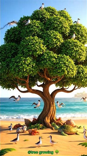 Tiny Seed to Giant Tree 🌱🌳 | Cute Beach Animals Story #shorts #animals #ai