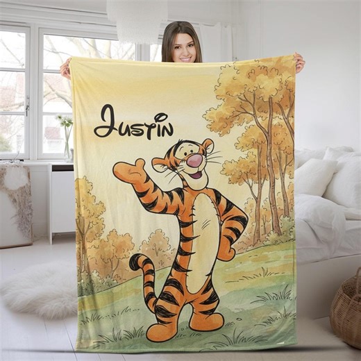 Custom Name Tigger Blanket, Disney Winnie the Pooh Fleece Mink Sherpa Blanket, Pooh Fan Gift , Magic Kingdom Blanket NGYV06 - Etsy