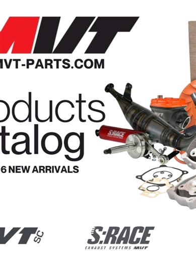 Catalogue MVT 2026 – Nouveautés & mises à jour Le catalogue MVT 2026 introduit une large série de nouveautés destinées aux motos 50cc, scooters, mobs MBK/Peugeot ainsi qu’aux Vespa PX. Cette édition 2026 est l’une des plus riches jamais proposées par MVT. Nouveautés principales 2026 : Pots d’échappement SP3 pour MBK 51 et Peugeot 103 Pots EC34 et EC35 pour moteurs Derbi et AM6 (versions 80–90cc) Nouvelle gamme de clapets et pipes d’admission, améliorant la réponse moteur et le flux Nouveaux kits