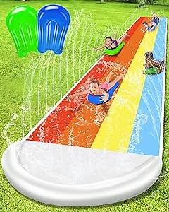 TOY Life Rainbow Lawn Water Slides for Kids and Adults, 20 Ft Slip and Slide Outside with 2 Water Body Boards, Slip N Slide Outdoor Water Toys Slip and Slides for Kids Backyard, Summer Water Play
