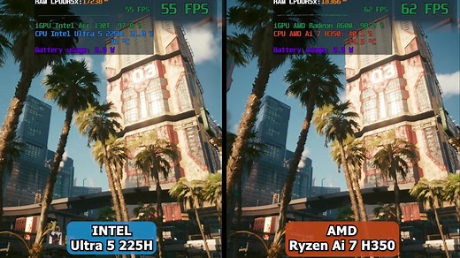 英特尔 Ultra 5 225H (Arc 130T) vs. AMD Ai 7 H350( 860M) | 笔记本移动端核显游戏FPS对比