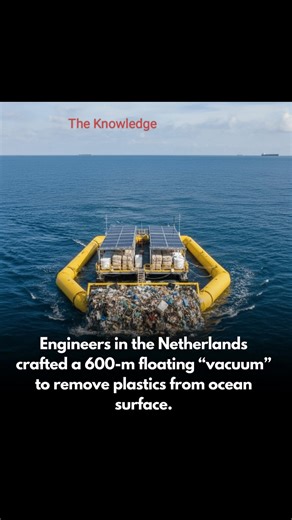 A Dutch engineering team has launched a 600-meter floating ocean vacuum to fight plastic pollution. This barrier drifts with currents and funnels floating debris into storage platforms — capturing everything from fishing nets to microplastics. Unlike traditional vessels, this system is designed to run without fuel, drawing power from solar panels, waves, and the motion of the sea (though some claims about autonomy remain under testing). Early trials suggest it is already collecting significant v