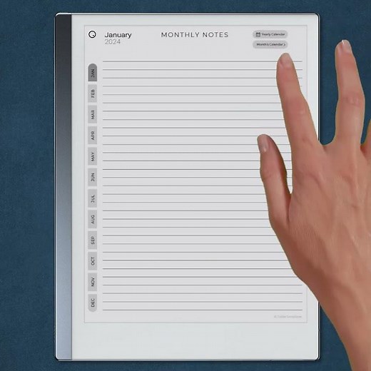 Monthly Calendar for reMarkable 2 2025 & 2026 - Hyperlinks Navigation Showcase
