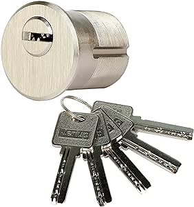 Single Mortise/Rim Lock Cylinder,1-1/4"(Overall Length: 32mm), Satin Nickle (Silver), Brass (Copper) Cylinder, Lock core, dimple Keyway, with 5 Keys, Door Lock Replacement