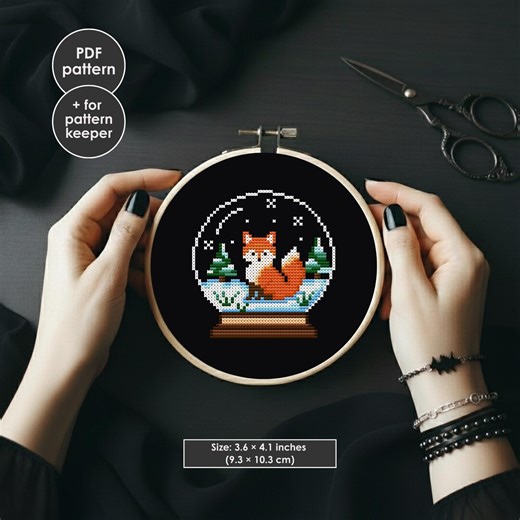 Fox Snow Globe Cross Stitch Pattern PDF, Winter Forest Embroidery Design (PDF) - Etsy UK