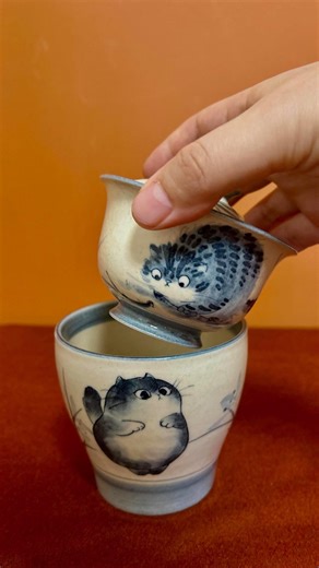 2-in-1 Tea & Coffee Cups - Hand-painted Ceramic Cat Nesting Cup Set - Etsy