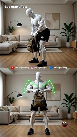 🏠 Home Workout | 99% People Do Backpack Row Wrong! 😱 | Correct Form #Shorts