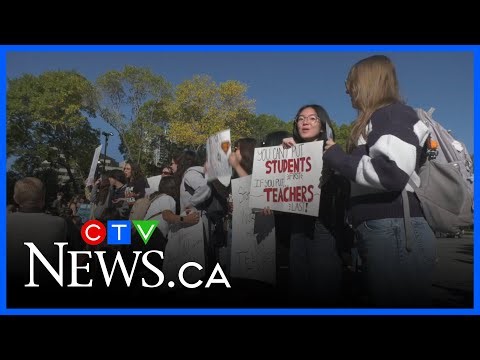 Hundreds of students protest at Alberta legislature ahead of possible school strike