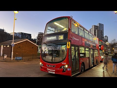 FULL ROUTE VISUAL | London bus route D8 | Stratford - Crossharbour, ASDA | Stagecoach - 16968
