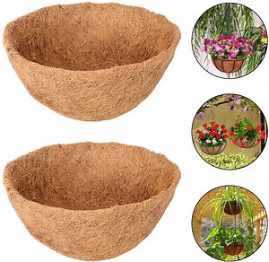 ZeeDix 2Pcs 14Inch Coconut Liners Coco Coir Hanging Basket Liners 100% Natural Round Coco Fiber Liners for Planters Flowers Vegetables