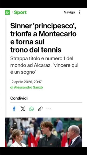 Sinner torna numero 1 al mondo. #sinner #tennis #alcatraz #monaco #shorts