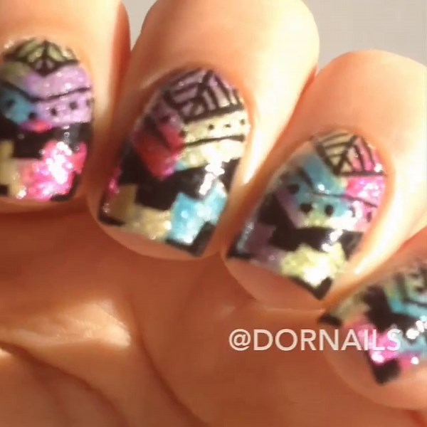 Satisfying Colorful Metallic with Tribal Nail Art