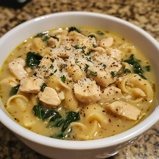 Creamy Chicken Soup with Pasta and Spinach | Avery Recipes