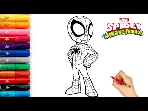 How to Color Spidey from Spidey and His Amazing Friends | Easy Spider-Man Coloring Pages for Kids
