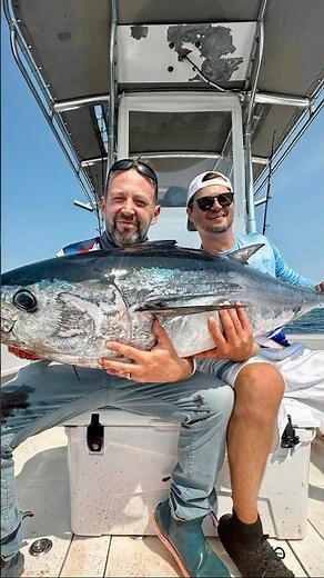 Big Sal hooks up with his first top water bluefin tuna on Eastbound fishing boat - point pleasant NJ