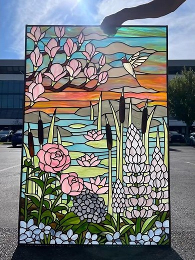 Intricate Lush Floral Garden and Pond Stained Glass Window is Finally Finished!
