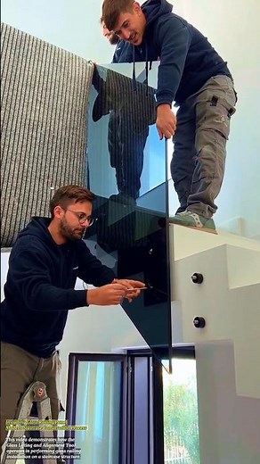 Installing Glass Railing Panel | Modern Staircase Construction Process