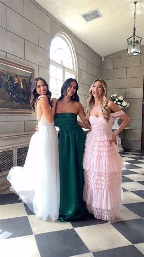HELLO MOLLY on Instagram: "POV: you and your besties are best dressed at Prom ✨🩷 Shop our latest formal collection via the link in bio. #hellomolly ☁️ Glistening Moments Tulle Maxi Dress White ☁️ Elegance In Motion Strapless Maxi Dress Green ☁️ Princess Of Dreams Tulle Maxi Dress Pink"