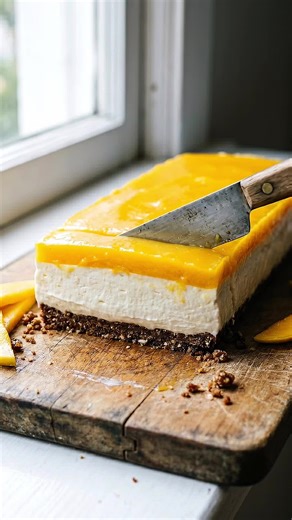 Dessert mangue-citron sans cuisson 🥭🍋 Une base croquante, une couche crémeuse au yaourt, et un topping mangue ultra frais ✨ #dessert #mangue #citron #recettefacile #recetterapide